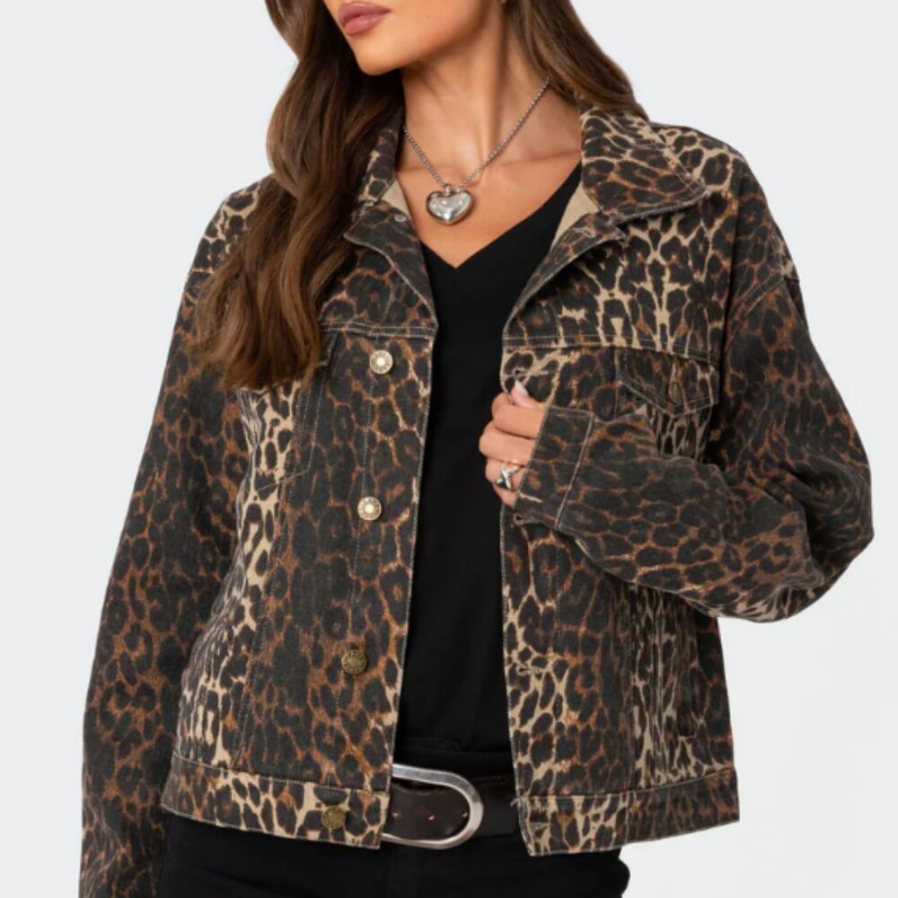 [Edikted] Leopard Print Denim Jacket - S